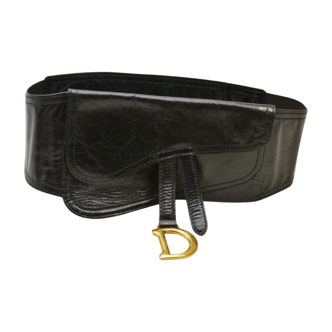 クリスチャンディオール Christian Dior サドル サッシュベルト レザー ブラック ゴールド金具 レディース F-YA1085