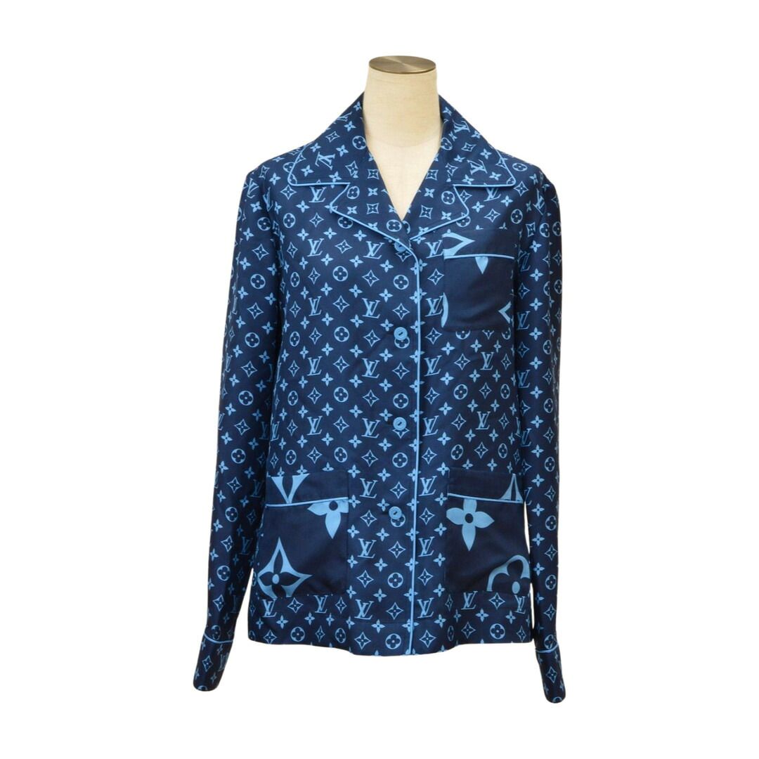 ルイヴィトン LOUIS VUITTON 2022AW エスカル パジャマ モノグラム シルク 長袖 サイズ 34 ネイビー レディース F-YA1179