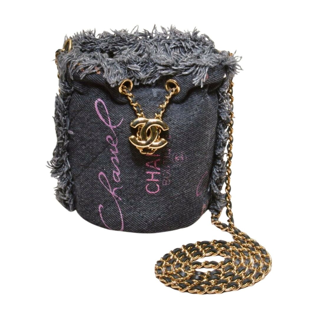 シャネル CHANEL ミニバケットポシェット バッグ デニム チェーン ココマーク AP2603 32番台8桁 ブラック レディース F-YA1101