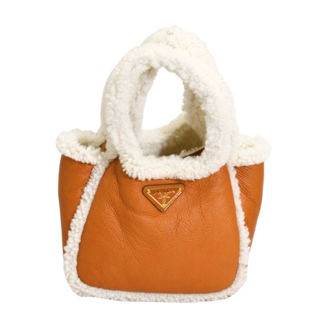 プラダ PRADA トートバッグ/ハンド シープファー ムートン シアリング レザー 1BA349 2025年秋冬 ブラウン レディース F-YA1109