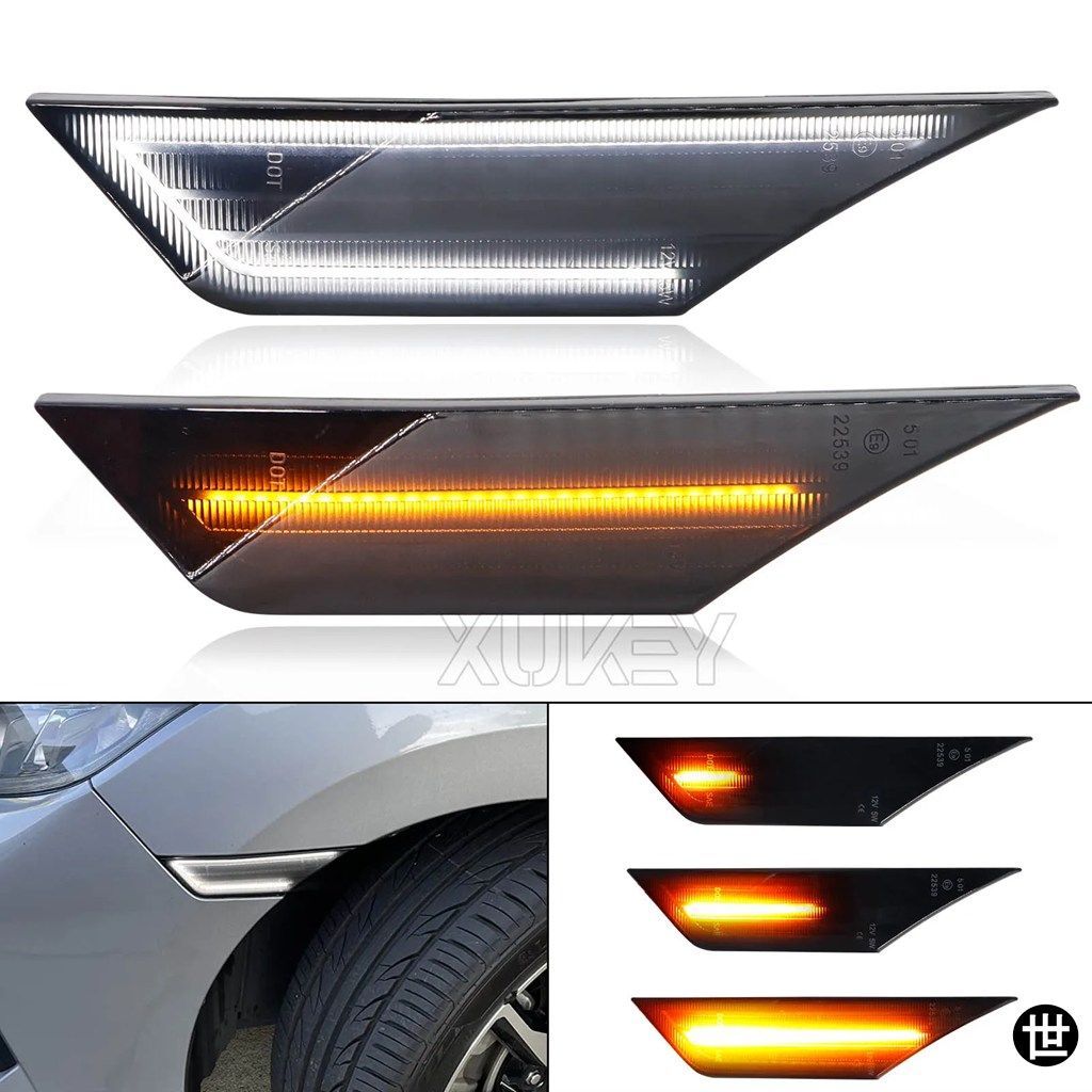 フロント LED サイドマーカーライト ウィンカーライト アンバー シーケンシャル ホワイト DRL 2016-2021 ホンダ シビック スポーツ ハッチ