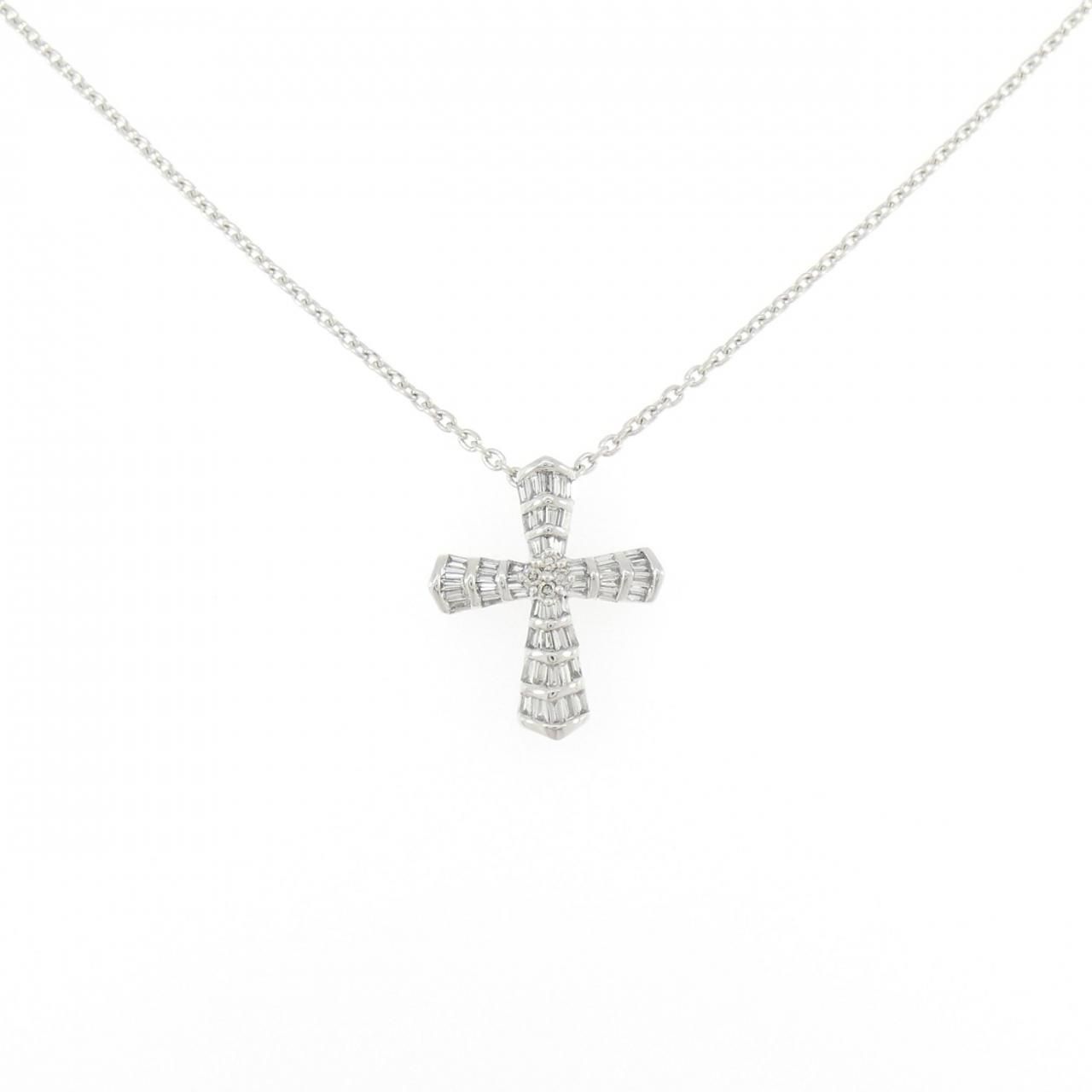 K18WG クロス ダイヤモンド ネックレス 0.42CT