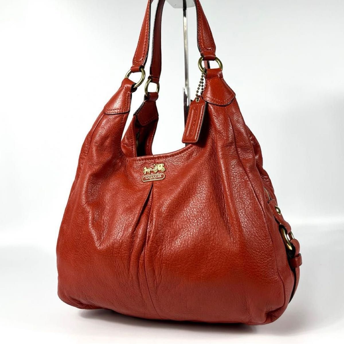 美品 COACH コーチ マディソン トートバッグ ショルダーバッグ ペプルド レザー テラコッタ オレンジ 21225 馬車