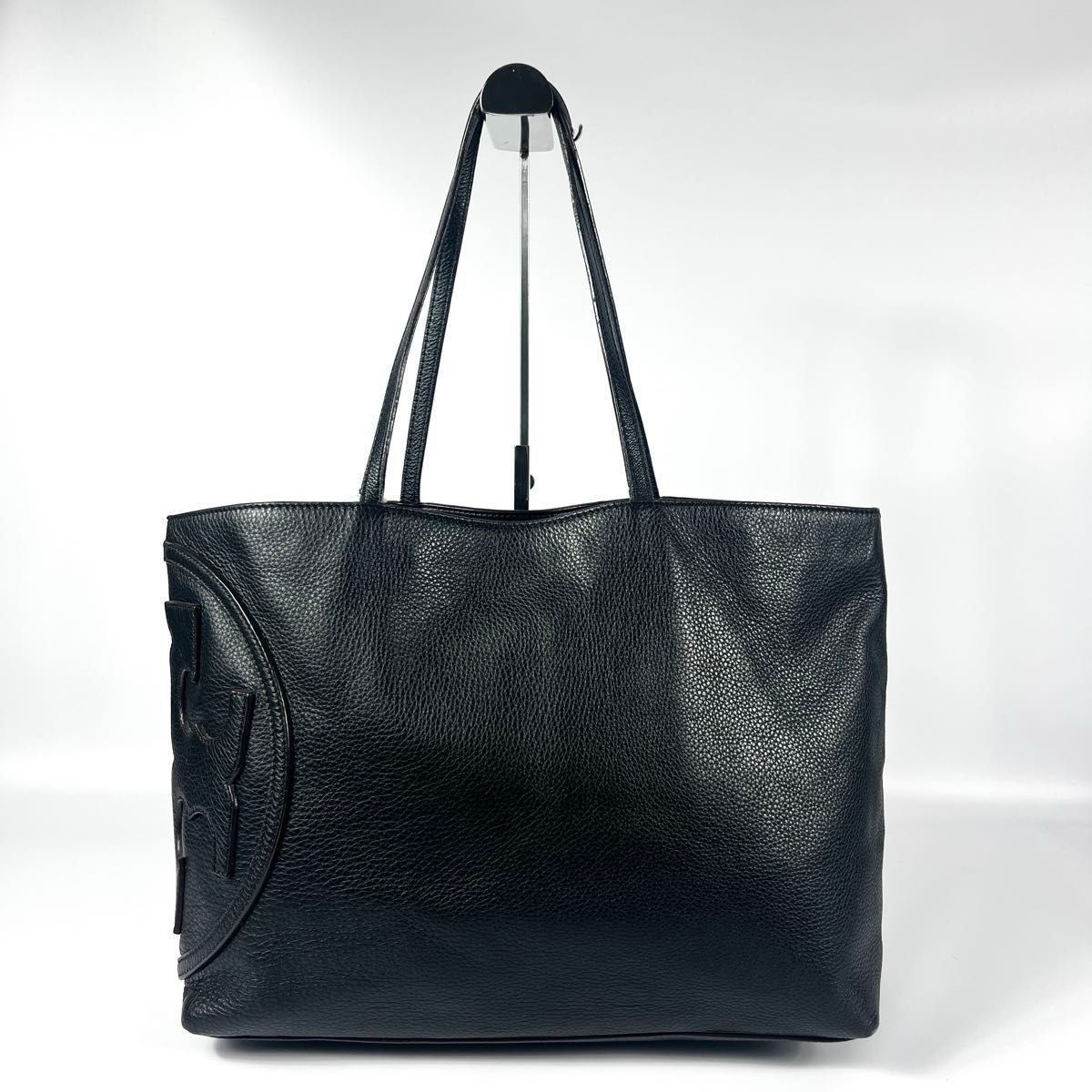 美品 トリーバーチ トートバッグ レザー シボ革 黒 ブラック ロゴ 美品 TORY BURCH トリーバーチ トートバッグ レザー シボ革 黒