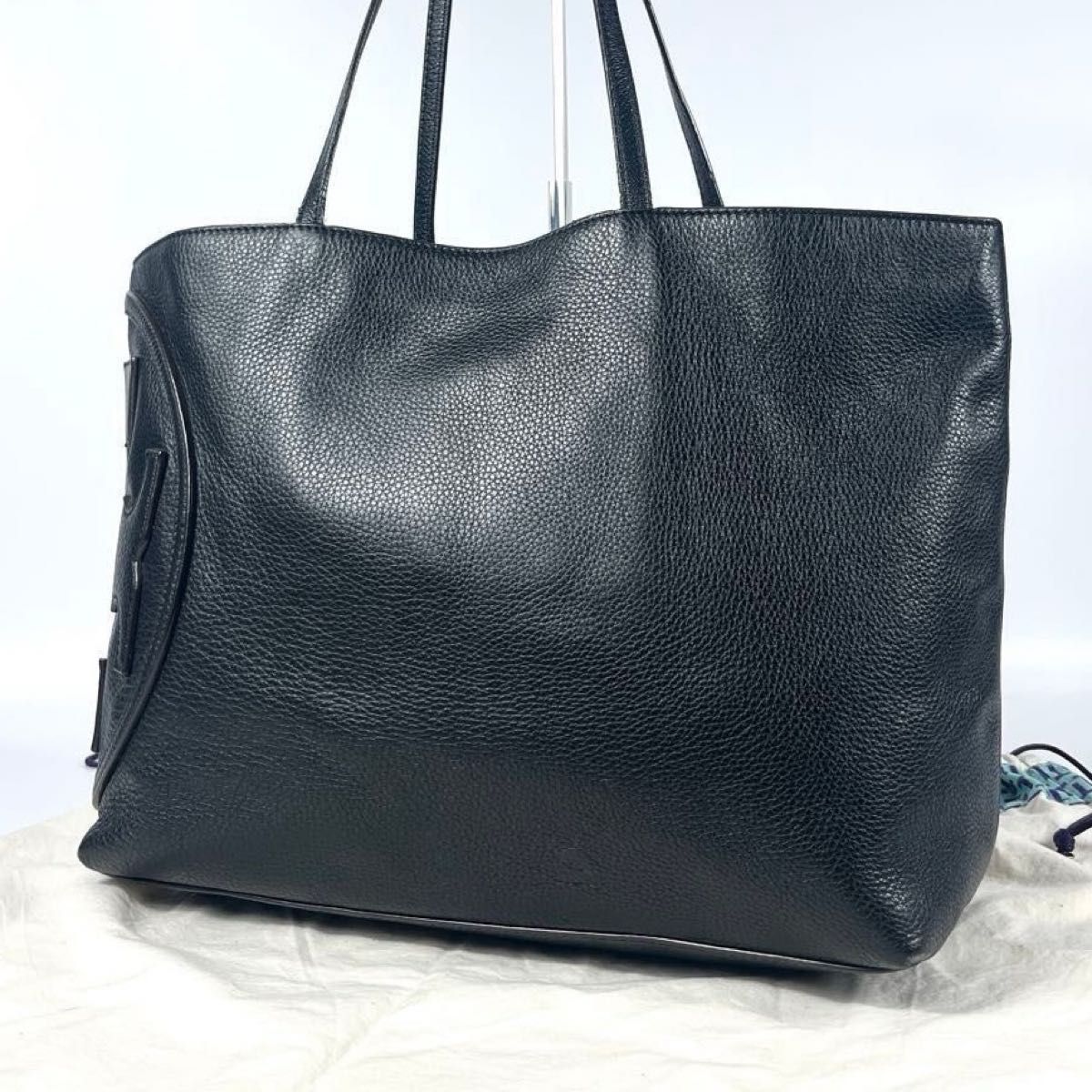 美品 TORY BURCH トリーバーチ トートバッグ レザー シボ革 黒 美品 TORY BURCH トリーバーチ トートバッグ レザー シボ革 黒