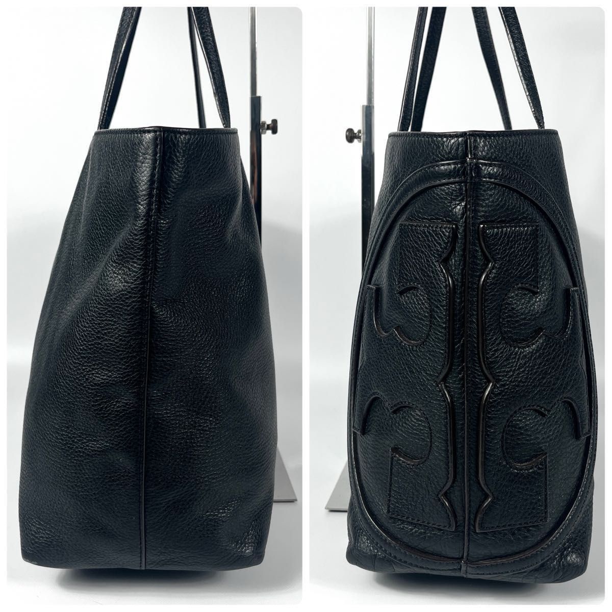 美品 TORY BURCH トリーバーチ トートバッグ レザー シボ革 黒