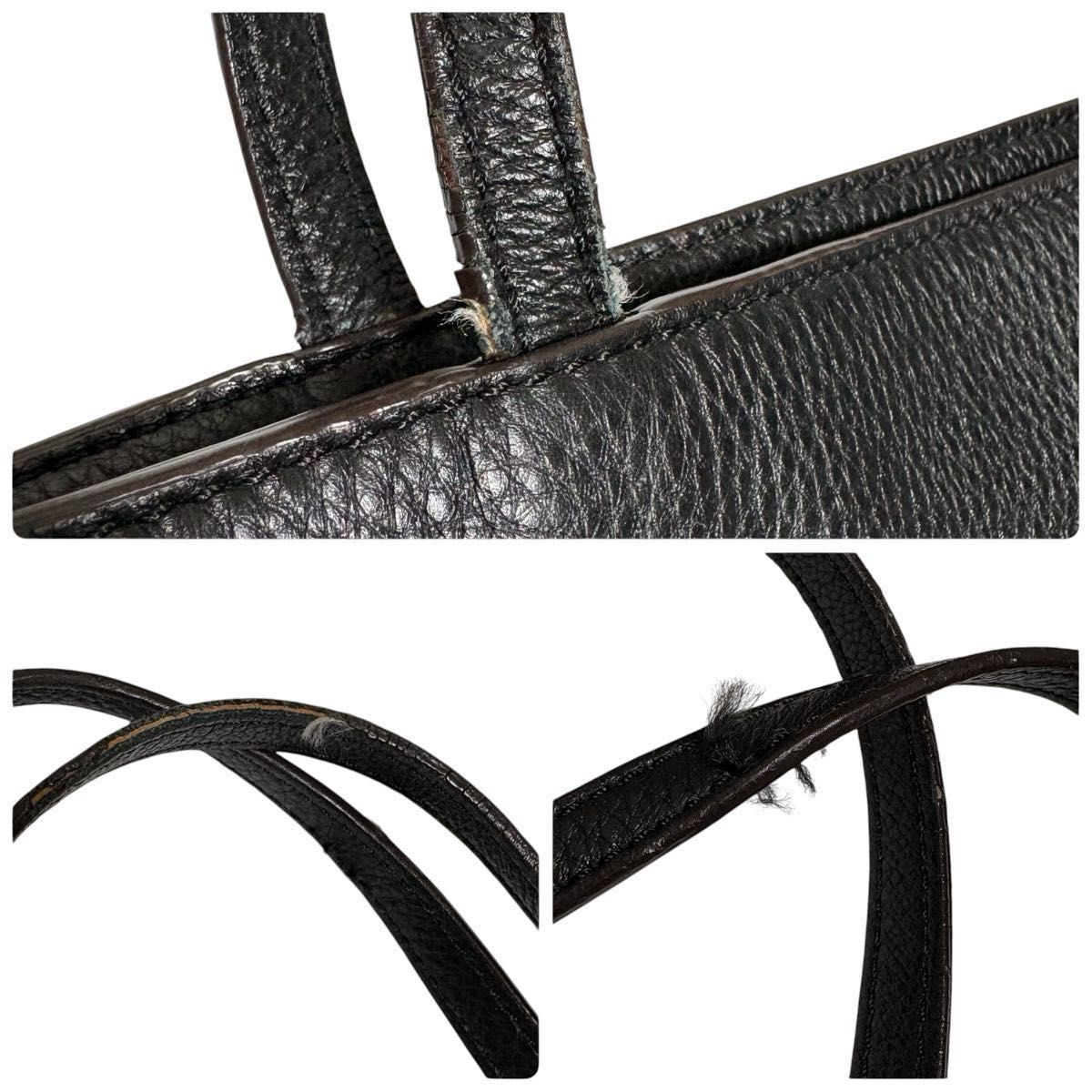 美品 TORY BURCH トリーバーチ トートバッグ レザー シボ革 黒