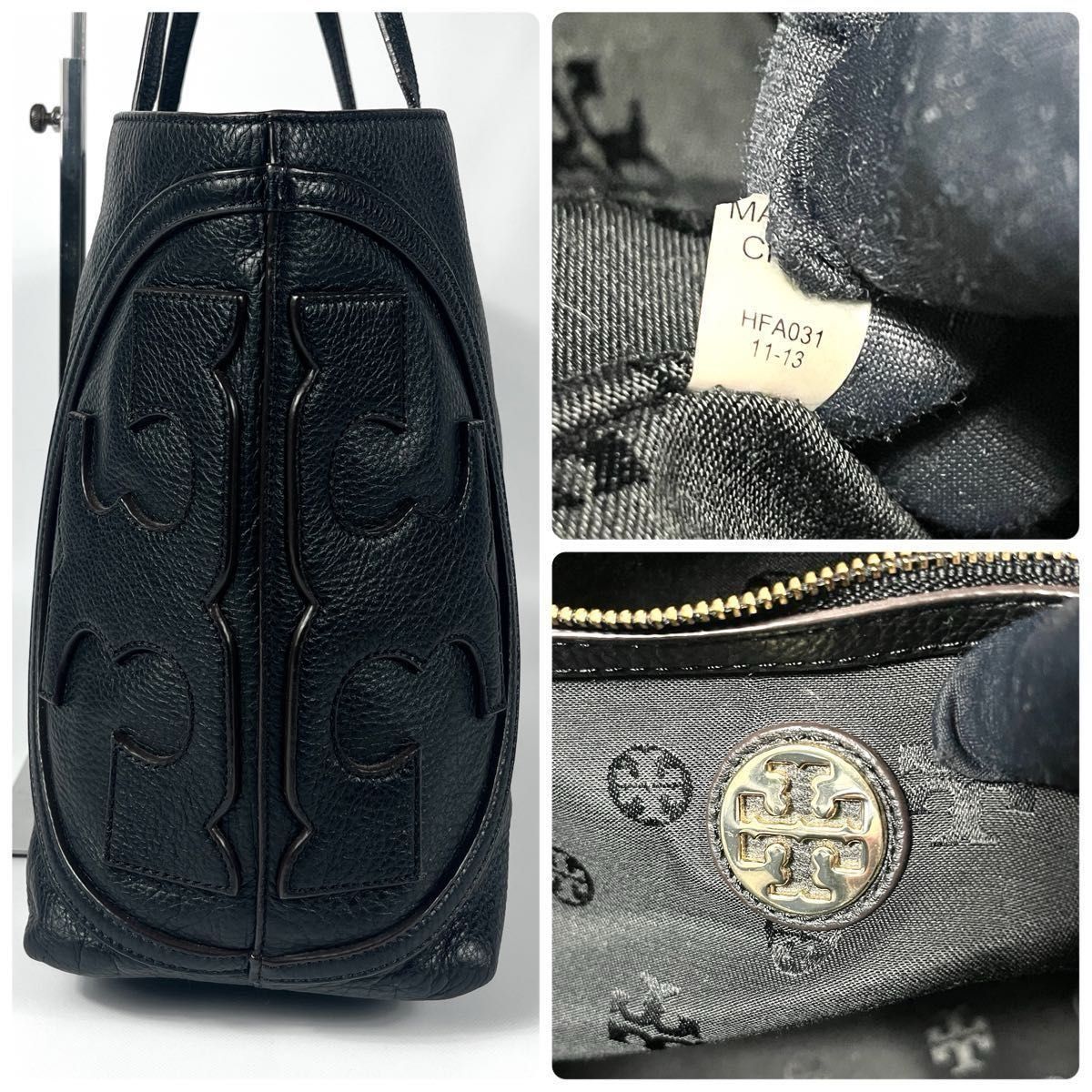 【極美品】Tory Burch スラウチー　トートバッグ　ブラック　シボ革レザー 美品 TORY BURCH トリーバーチ トートバッグ レザー シボ革 黒