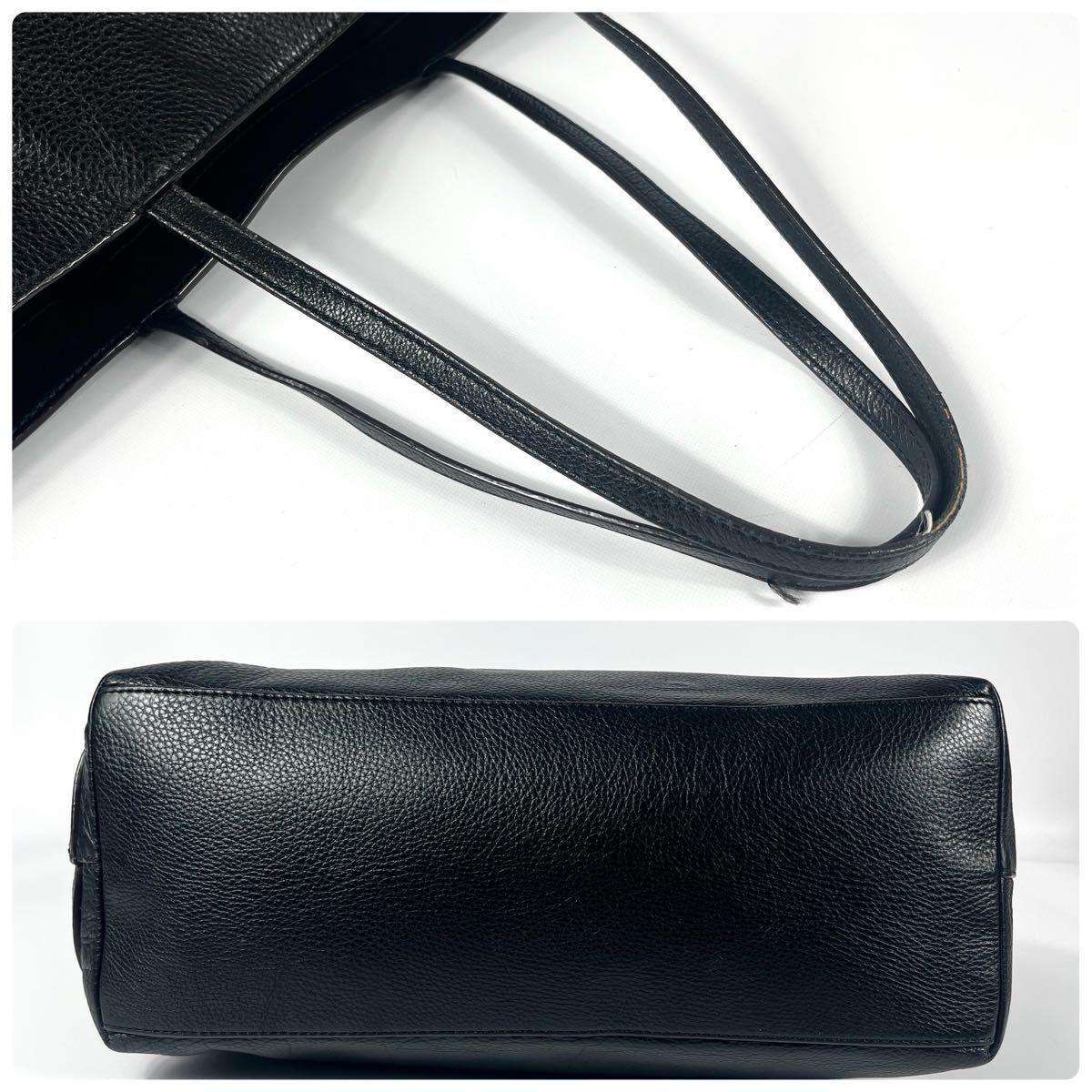 美品 TORY BURCH トリーバーチ トートバッグ レザー シボ革 黒