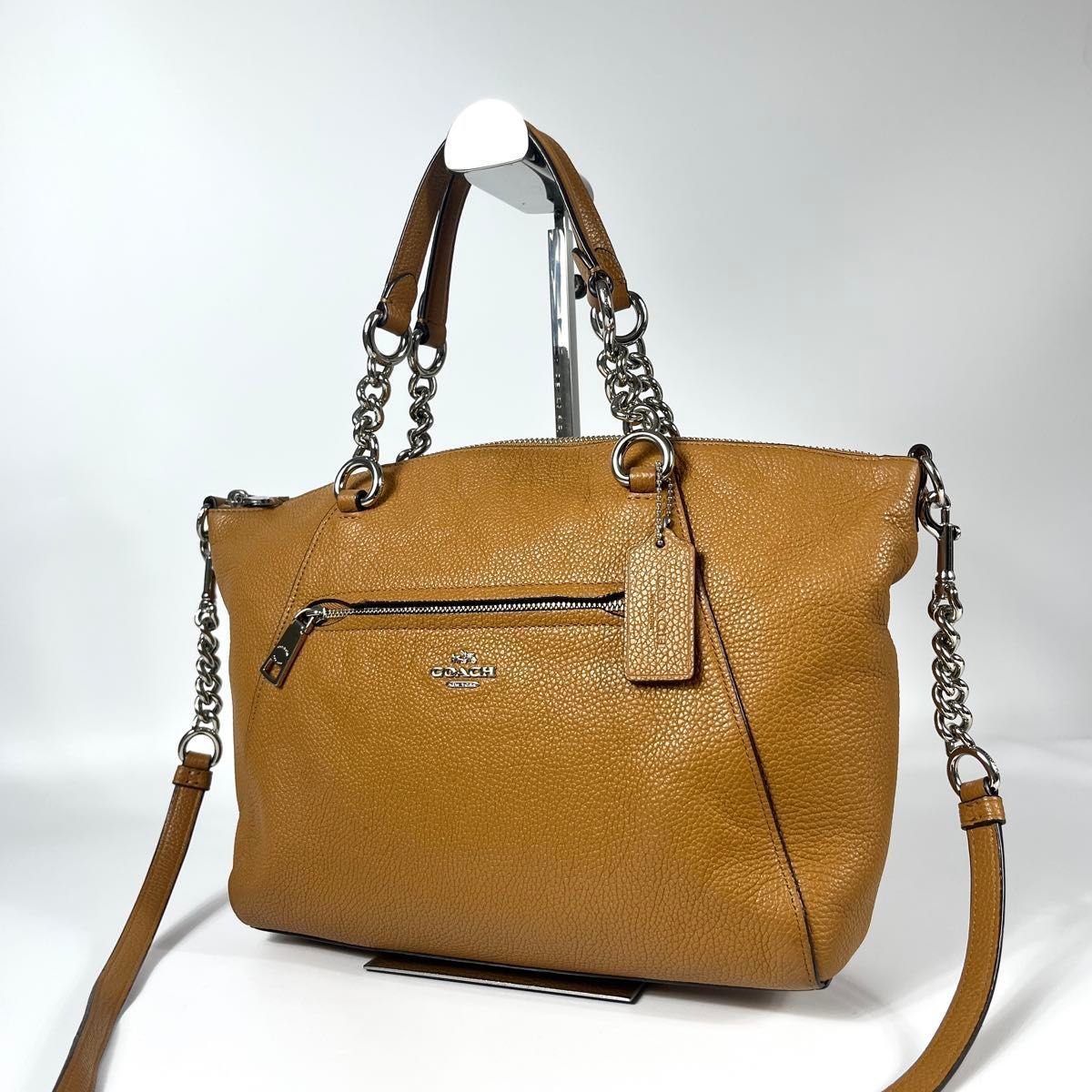 美品 COACH コーチ プレーリーサッチェル レザー 2WAY チェーン ハンドバッグ ショルダー キャメル 59501 シボ革