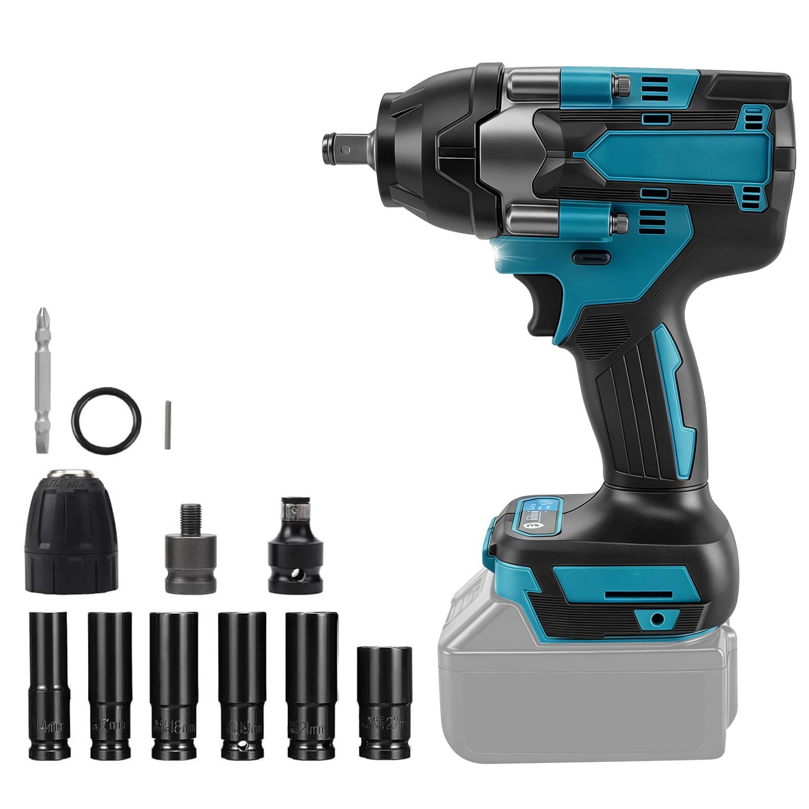 電動インパクトレンチ 充電式【700N.m・700Ｗ・4800RPM】マキタと互換性あり ブラシレス 正逆転切替 無段変速 4速切り替え 自動停止モード 1/2角駆動 LEDライト付 コードレス コンパクト 軽量 滑り止め 人間工学 18vバ cbe1ddc7