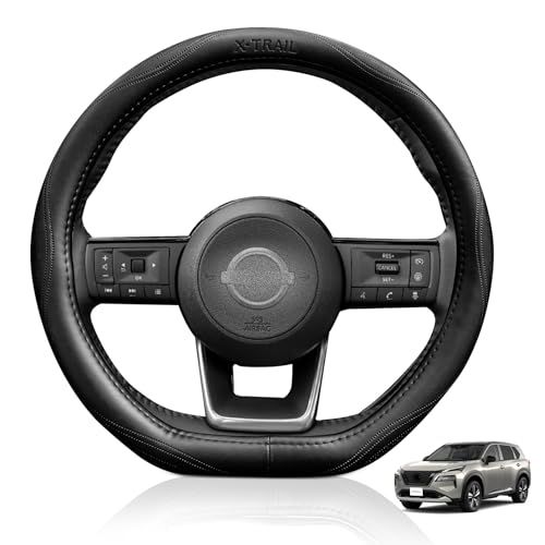 日産 に適用 エクストレイル XTrail T32系 T33系 対応 ハンドルカバー 高級本革 ステアリングカバー おしゃれなデザイン 透湿性あり 耐摩耗性 防水仕様 汚れ防止 滑り止め 通気性優れ３Ｄグリップ 専車ロゴ オールシーズン対応 d25a6f4e