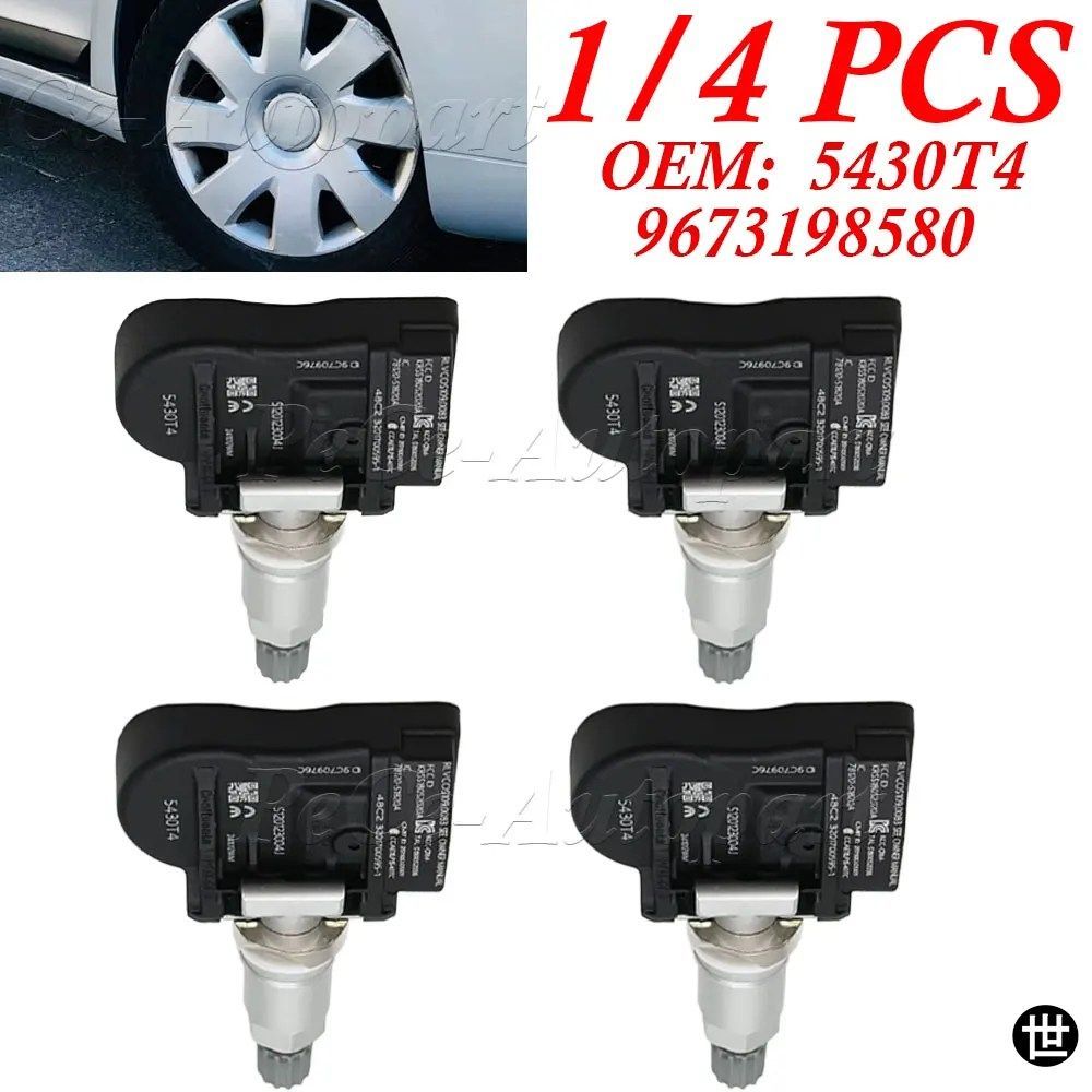 1/4個 車用TPMSタイヤエア圧センサー 5430T4 9673198580 プジョー207 307 407 508 607 807 1007 シトロエンC4 C5 C6 C8用 433MHZ