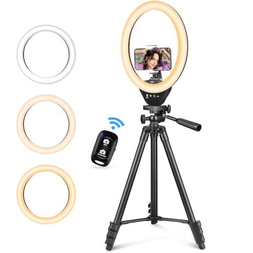 UBeesize LEDリングライト 10インチ スマホ三脚 自撮りライト ビデオライト タッチパネル操作式 zoom会議/ビデオ撮影/化粧/ブログ/ライブ配信に対応 女優ライト 127cm三脚 撮影 照明 ビデオライトt ebabadaf