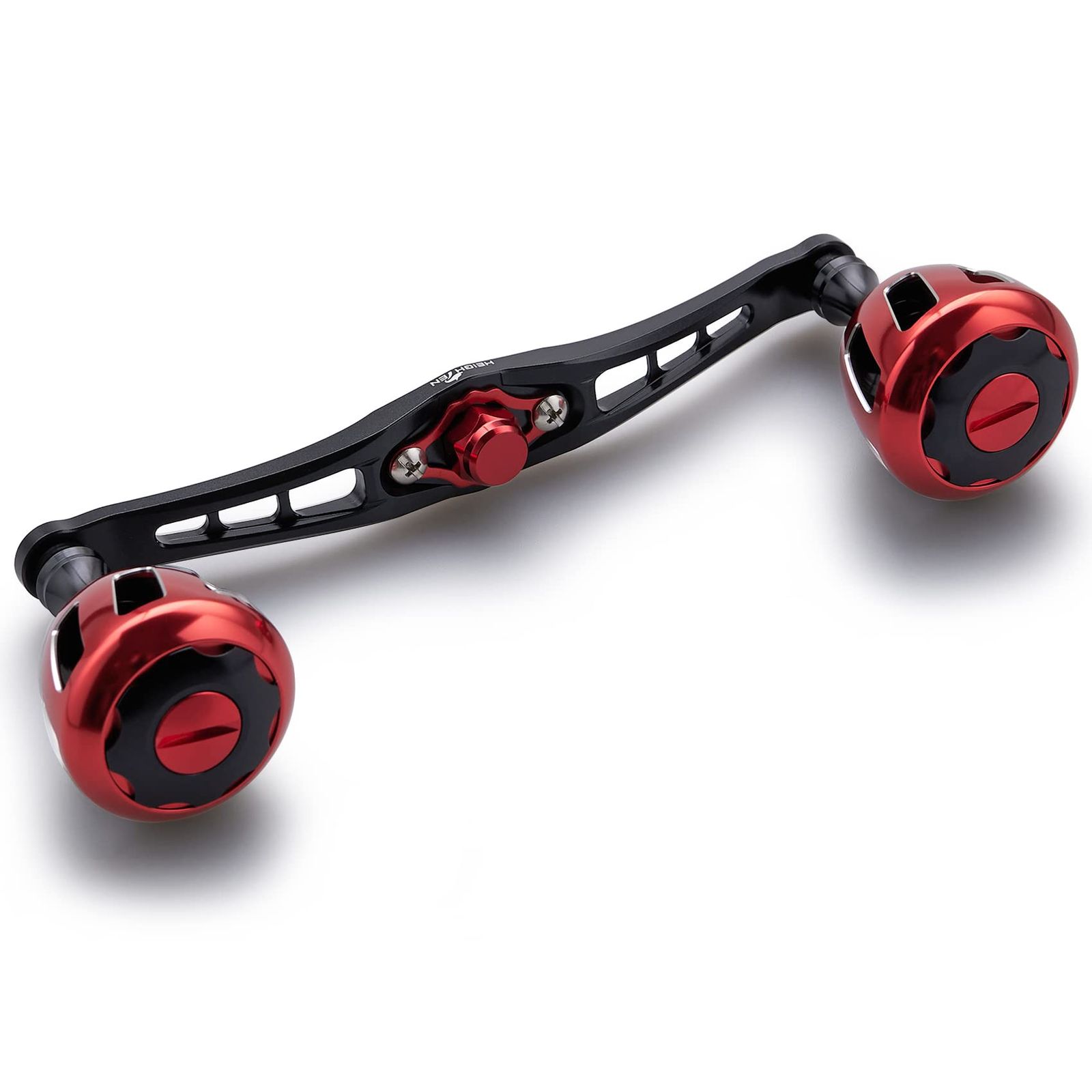 新品 HEIGHTEN 120mm リール ハンドル 32mmノブ搭載 シマノ ダイワ アブガルシア 通用 ベイトリール 用 Wheel Series (ブラック&レッド) (HT10203)