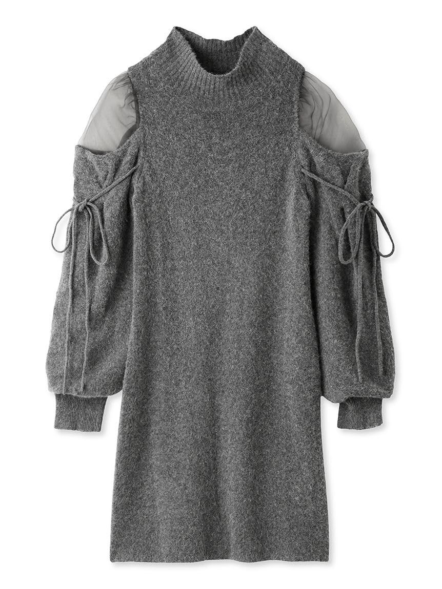 新品 シースルーショルダーミニニットワンピ