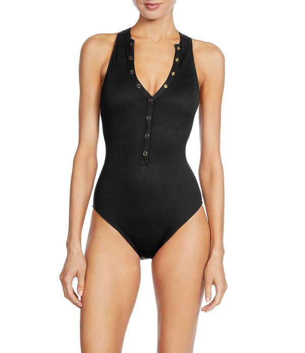ロビンピッコーネ レディース トップス ワンピース オープンバック Vネック ROBIN PICCONE Amy Solid High VNeck Open Back One Piece Swimsu