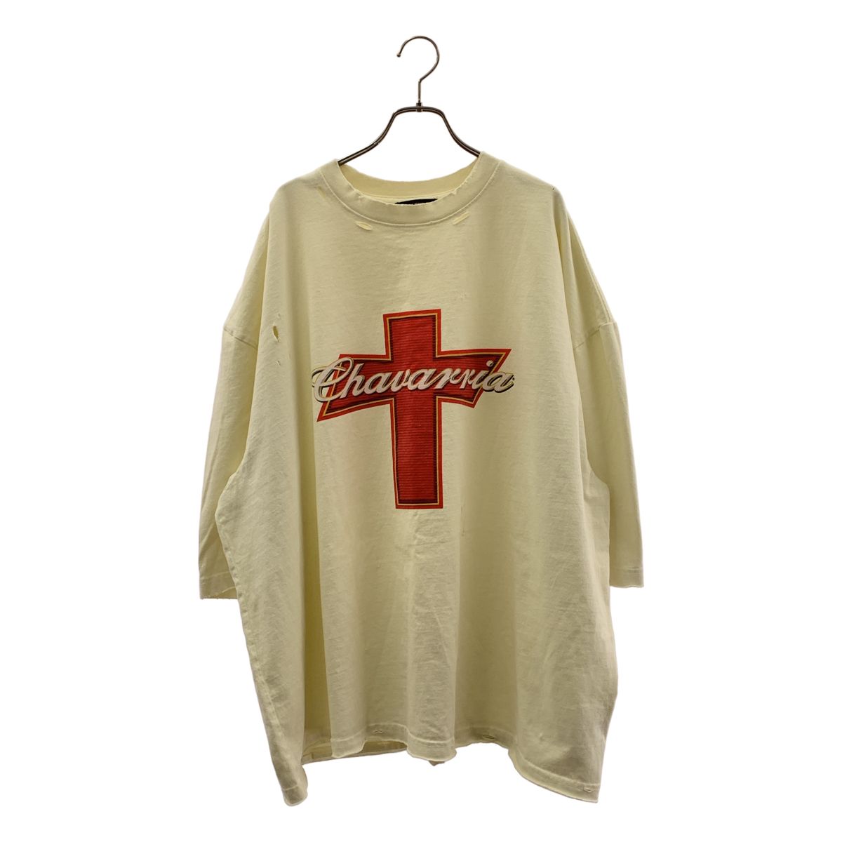 WILLY CHAVARRIA / ウィリーチャバリア | ダメージ加工 オーバーシルエット ロゴ プリント Tシャツ カットソー | M | エクリュ系 | メンズ 16,381円