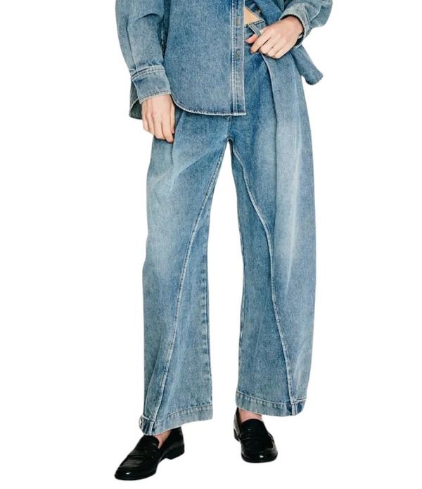 ラインアンドドット レディース ボトムス デニムパンツ ワイドレッグ ジーンズ Line andot Mottle Wide Leg Denim Jeans Denim デニム