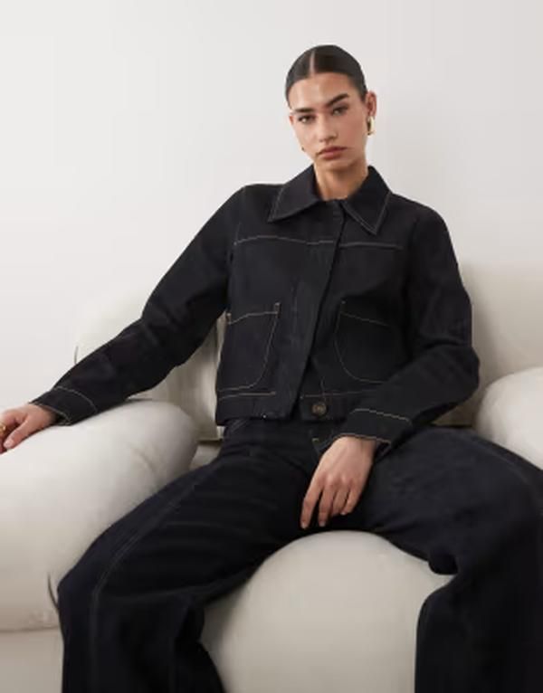 マンゴ レディース アウター ジャケット・ブルゾン コントラスト クロップド デニム Mango croppedenim jacket with contrastitch indigo INDIGO