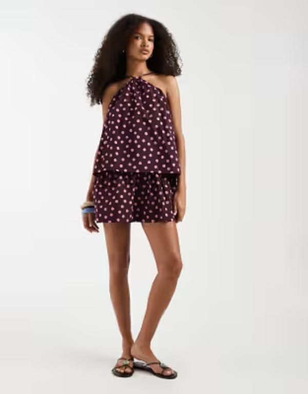 エイソス レディース トップス ワンピース ドット柄 ドット ホルター ASOS DESIGN double layer halter sundress in oversized polka dot