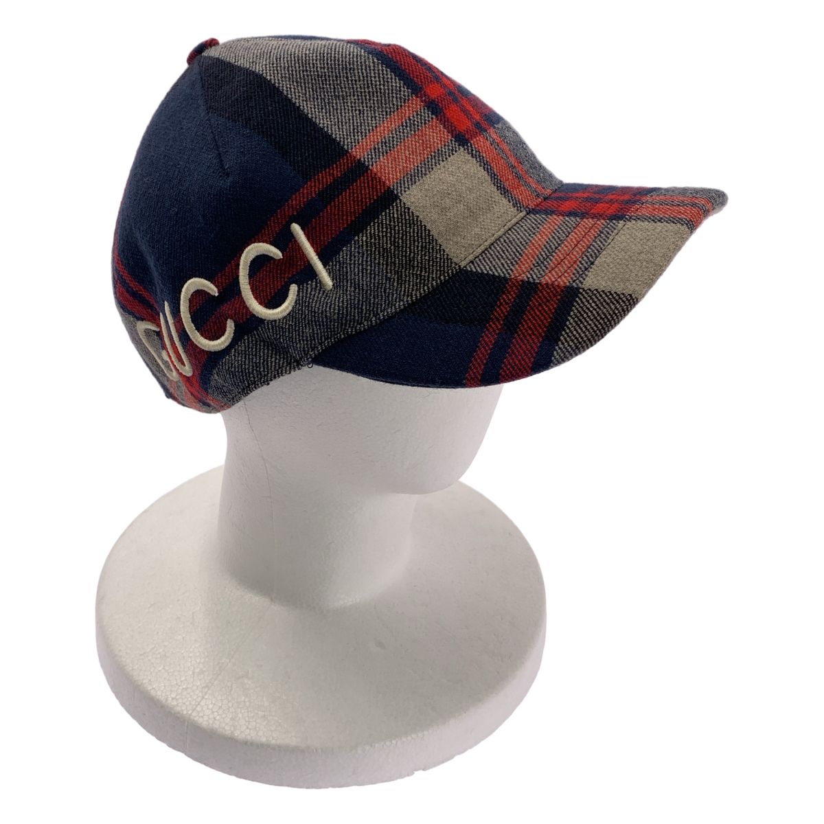 中古　GUCCI グッチ　キャップ 帽子 チェック柄　(XL 60) GUCCI / グッチ | チェック 刺しゅう キャップ | XL | ネイビー