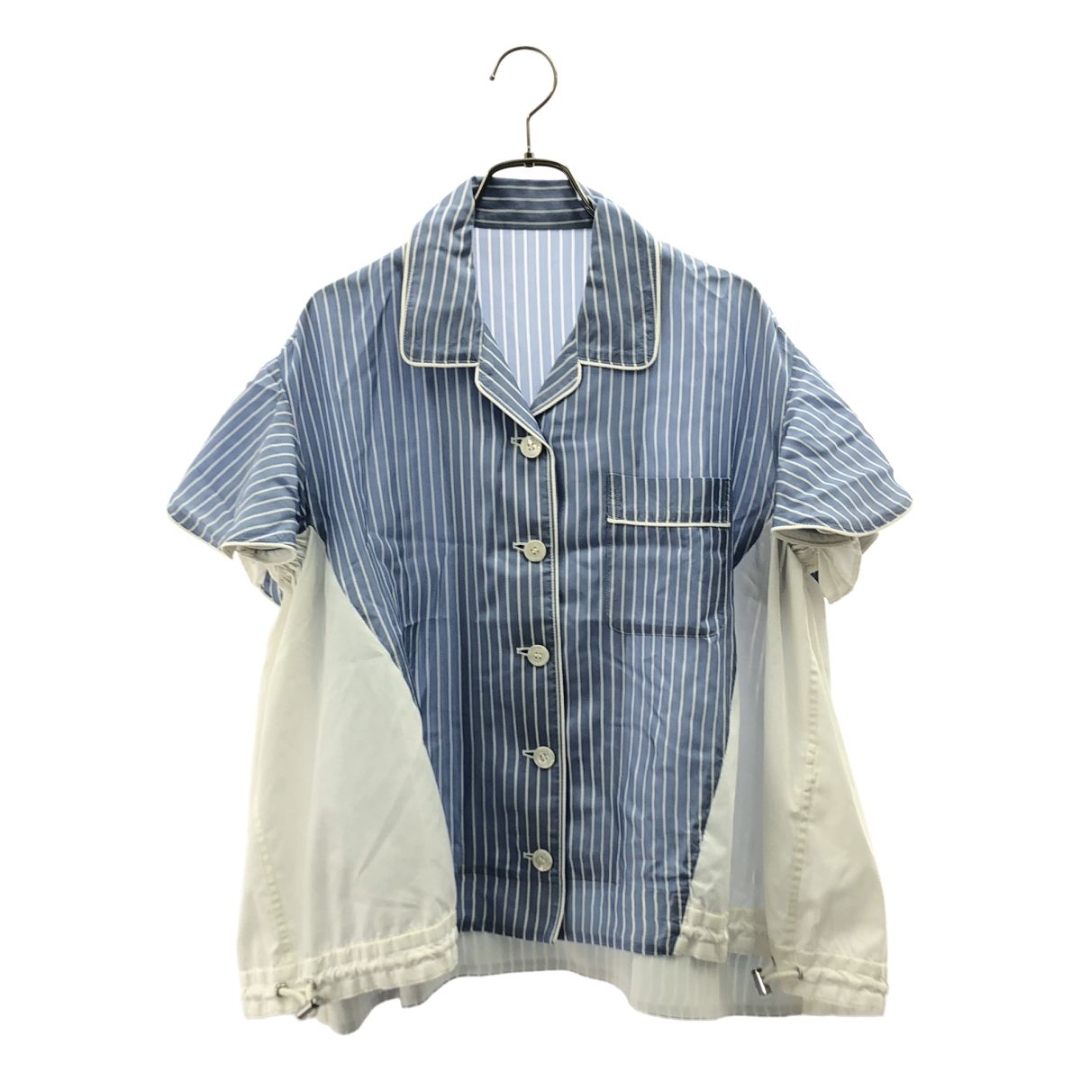 sacai / サカイ | ドローストリング ドッキング ブラウス | 1 | ブルー/ホワイト | レディース