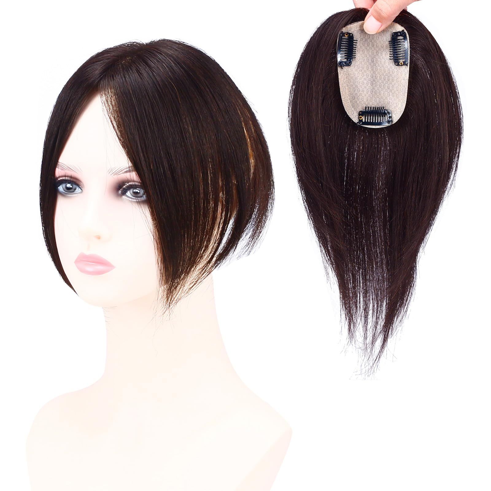 新品 HIYE 部分ウィッグ 頭頂部 女性 人毛100% 手植え ポイントウィッグ リアル 分け目 人工肌 薄毛隠し レディース トップカバー ヘアピース 自然 軽量 白髪 小顔効果 7×10cm センター分け (栗色 20cm)