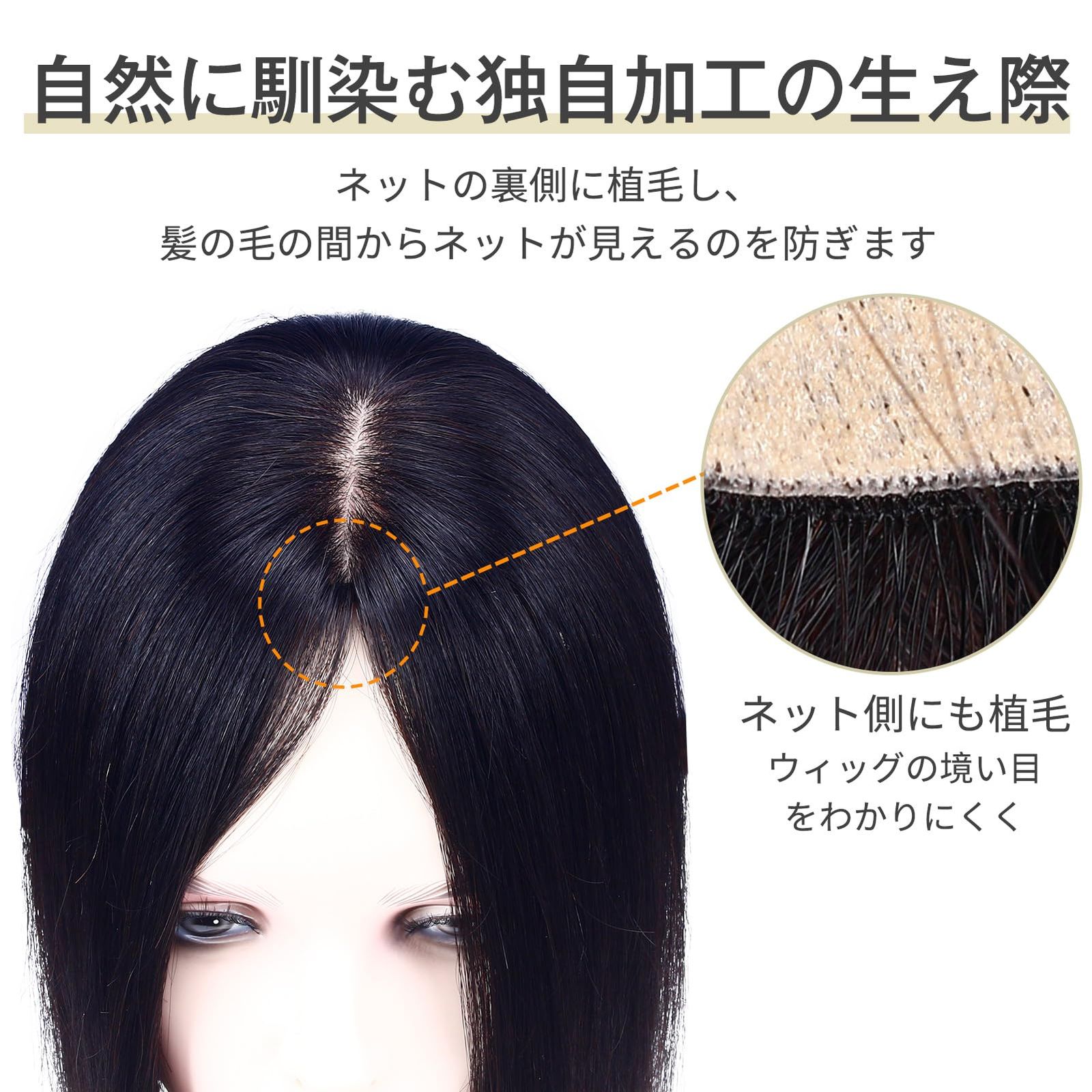 新品 HIYE 部分ウィッグ 頭頂部 女性 人毛100% 手植え ポイントウィッグ リアル 分け目 人工肌 薄毛隠し レディース トップカバー ヘアピース 自然 軽量 白髪 小顔効果 7×10cm センター分け (栗色 20cm)