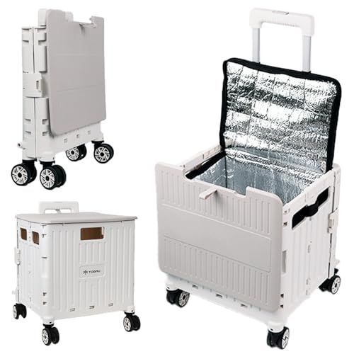 【迅速に発送】[TOBAU/保冷バッグ付き] キャリーカート クーラーボックス 折りたたみ 4輪 50L コンテナキャリーカート 耐荷重25kg 360°回転 軽量 アウトドア キャンプ (グレー)