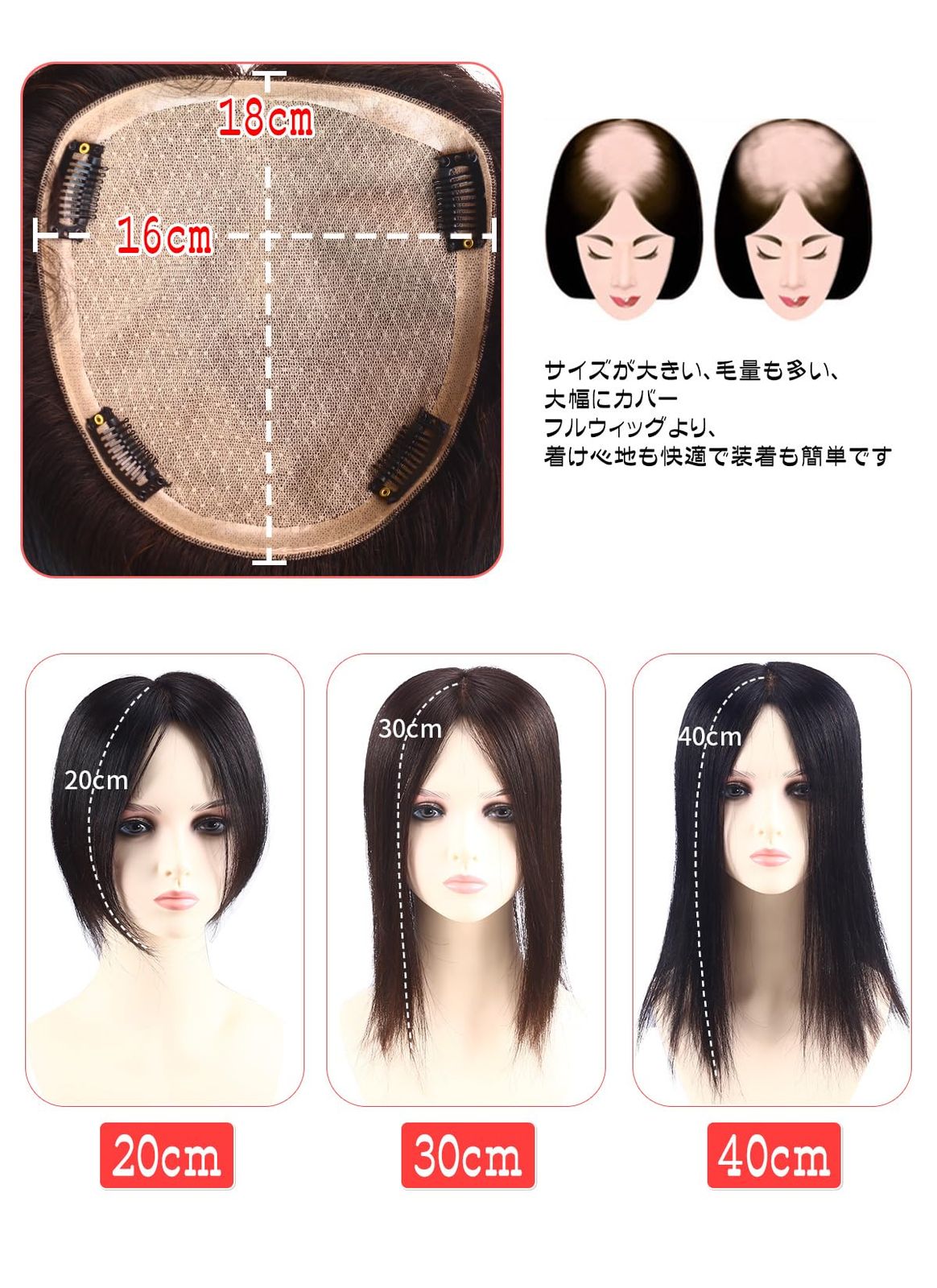 新品 HIYE 部分ウイッグ 部分かつら 医療用かつら ウイッグ ポイントウイッグ レディーズ用 人毛１００％絹（シルク）超リアルな人工皮膚付き 総手植えタイプ 黒色 栗色 横16cm＊縦18cm (20cm 栗色)