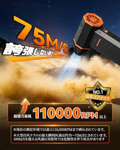 【新生活特典】WOLFBOX エアダスター 電動 強力ブロワー 洗車 最大風速75m/s以上 204ｇ超軽量 11万回転【2026最新・水シミ予防】5000mAh大容量 240分連続稼働 4種ノズル付き 3段階調整 USB充電式 一台多役 年 b92c4ac7