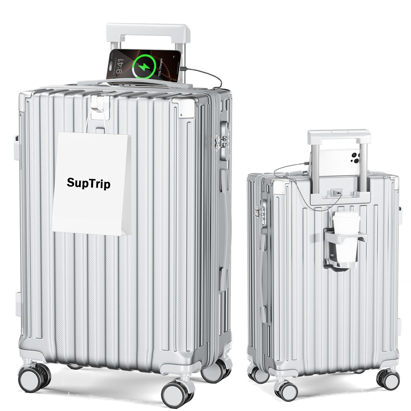 [SupTrip] スーツケース 機内持ち込み 多機能 キャリーケース 大型 超軽量 キャリーバッグ 耐衝撃 USBポート付き カップホルダー付き 充電機能 荷物フック 隠しフック機能 静音 ダブルキャスター 360度回転 修学 泊まる 旅行 343edc84