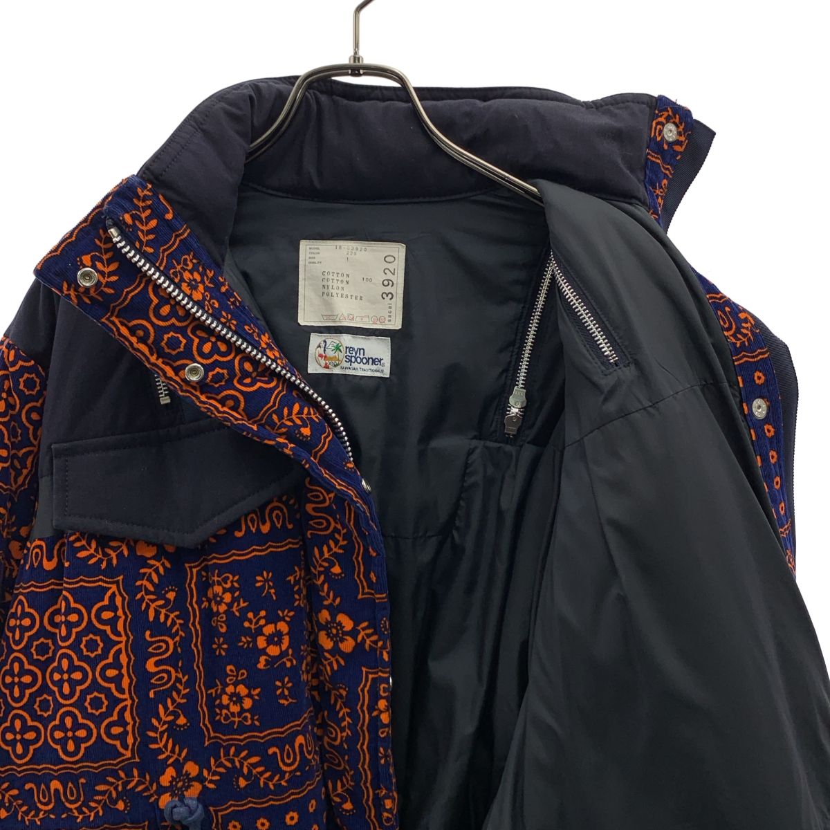 【美品】 sacai / サカイ | × Reyn Spooner / レインスプーナー / コーデュロイ切り替え マルチジップ 中綿ジャケット | 1 | ネイビー/オレンジ | レディース