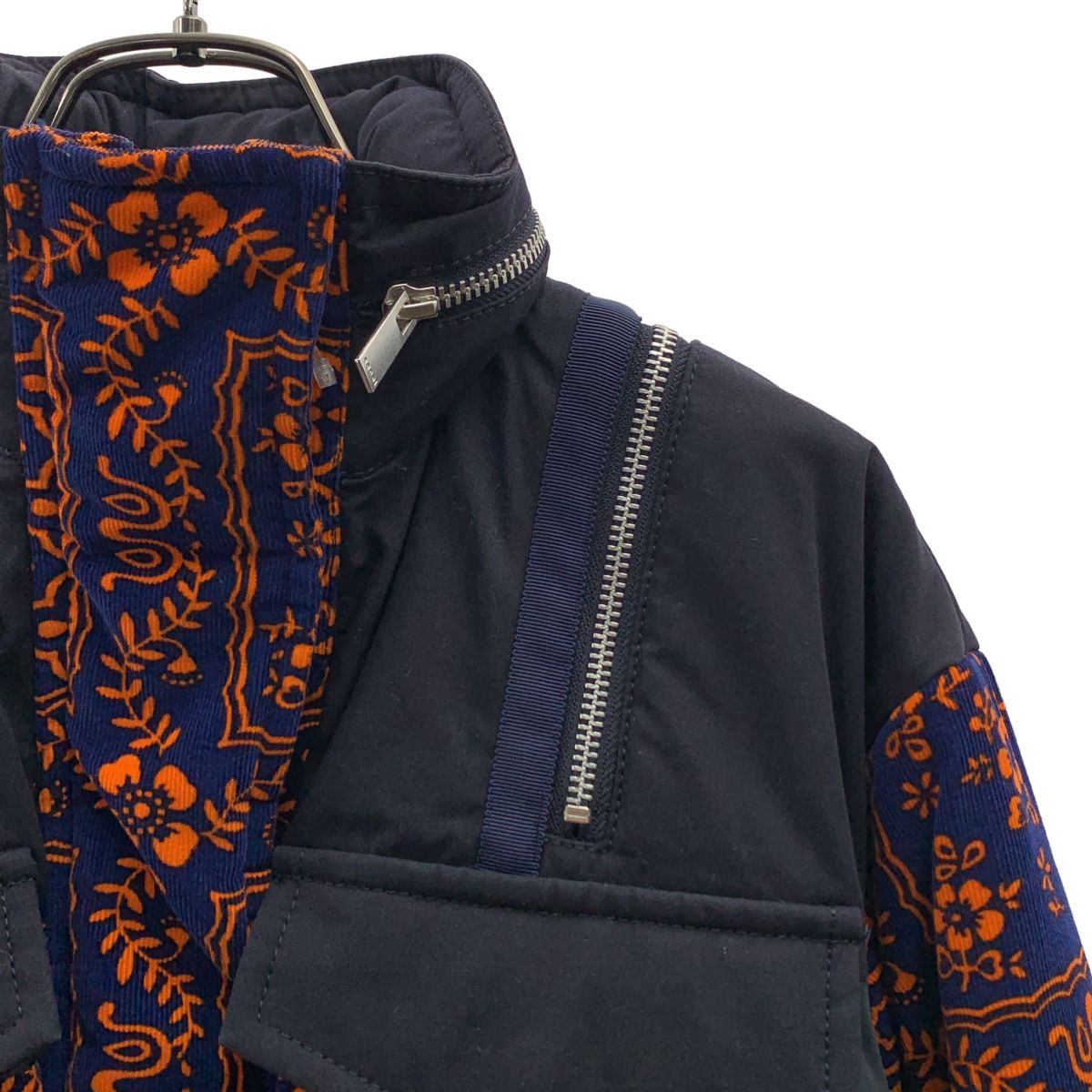 【美品】 sacai / サカイ | × Reyn Spooner / レインスプーナー / コーデュロイ切り替え マルチジップ 中綿ジャケット | 1 | ネイビー/オレンジ | レディース