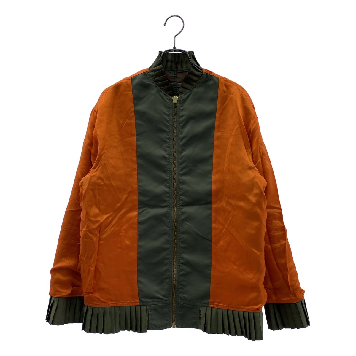 MM6 Maison Margiela / エムエムシックスメゾンマルジェラ | レザーパッチ プリーツ装飾 ミリタリー ブルゾン ジャケット | 36 | カーキ | レディース