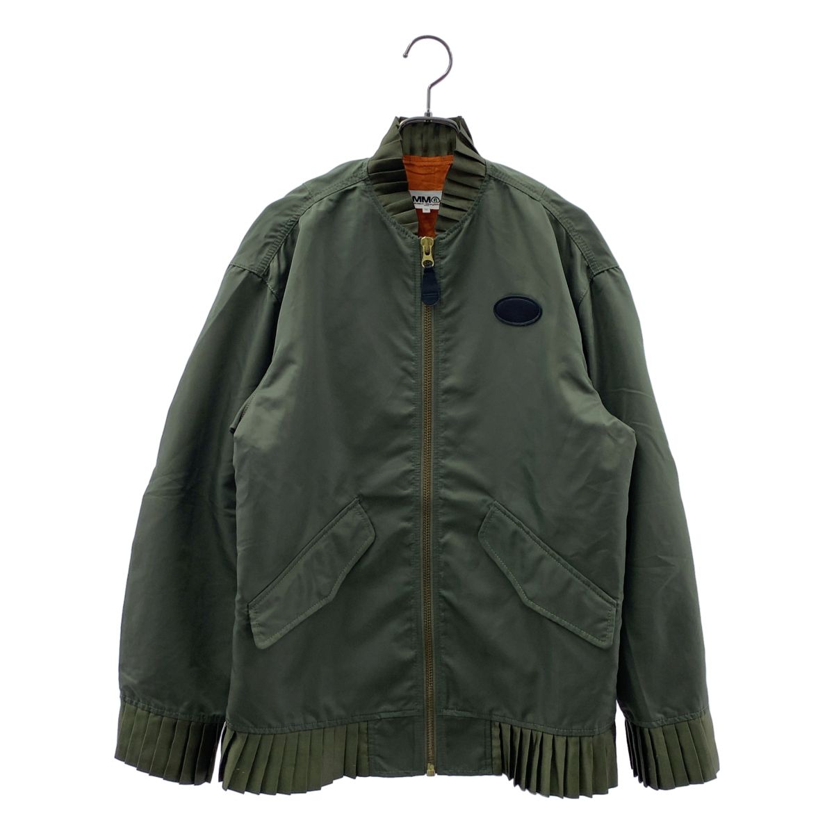 MM6 Maison Margiela / エムエムシックスメゾンマルジェラ | レザーパッチ プリーツ装飾 ミリタリー ブルゾン ジャケット | 36 | カーキ | レディース