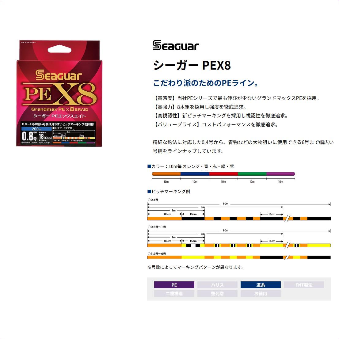 新品 クレハ(KUREHA) シーガーPE X8 200M 0.8号_6個セット 釣り用PEラインセット