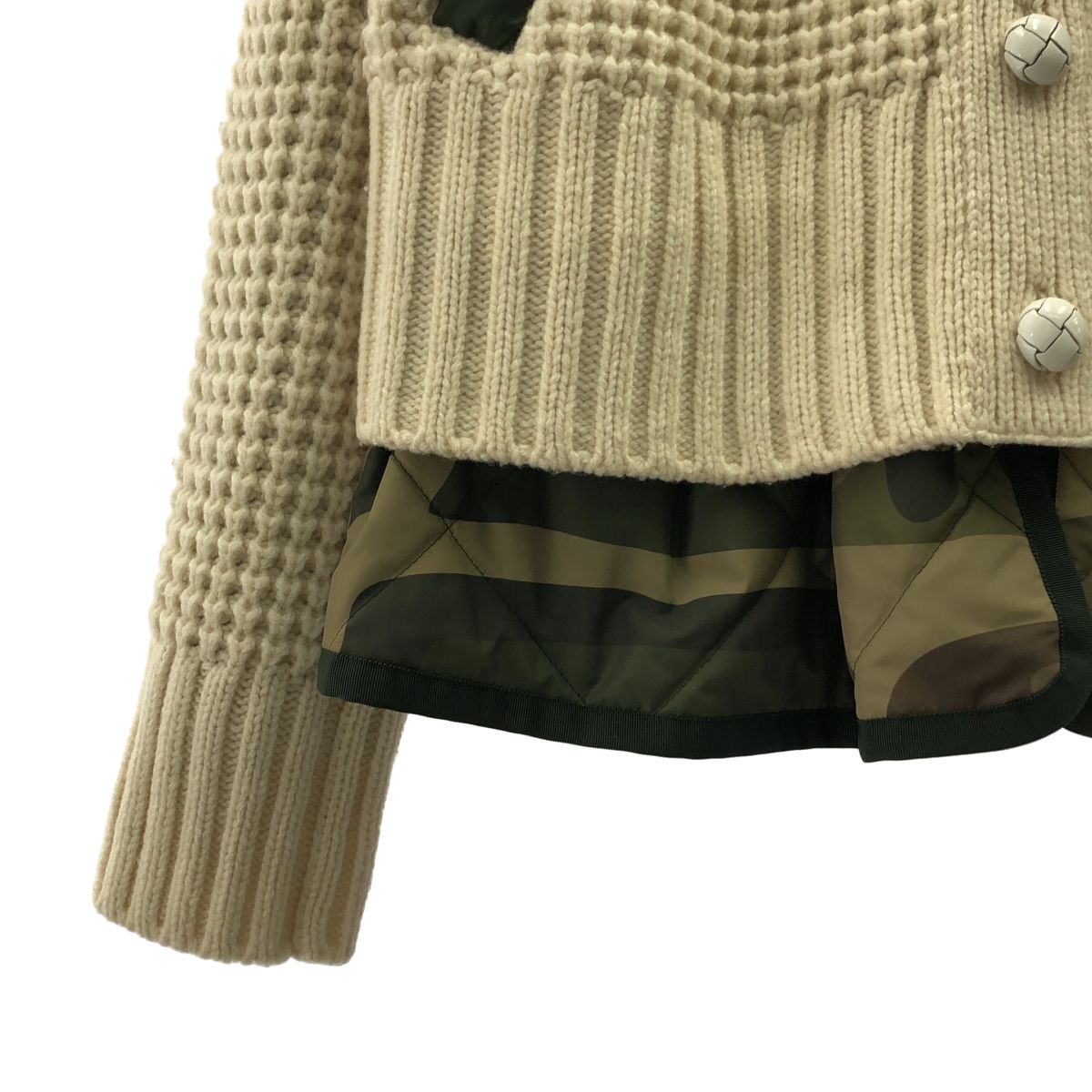 sacai / サカイ | 2021AW | × KAWS / カウズ / Nylon Twill x Wool Knit Blouson / ナイロンツイル ウール ニットドッキング ミリタリーブルゾン | 1 | アイボリー/カーキ | レディース