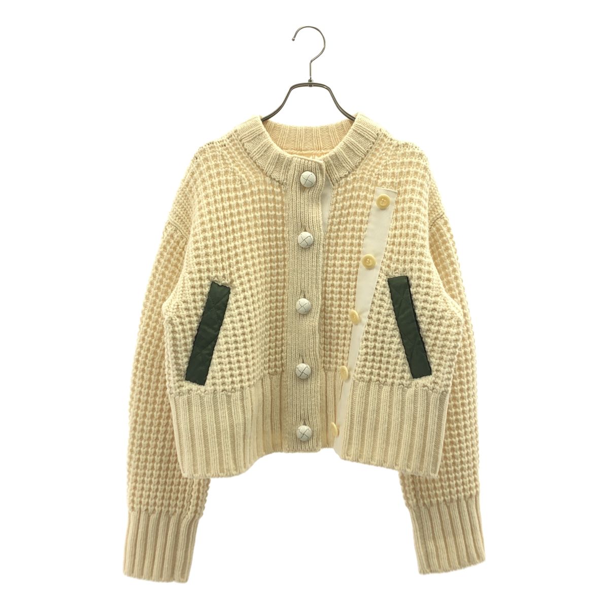 sacai / サカイ | 2021AW | × KAWS / カウズ / Nylon Twill x Wool Knit Blouson / ナイロンツイル ウール ニットドッキング ミリタリーブルゾン | 1 | アイボリー/カーキ | レディース