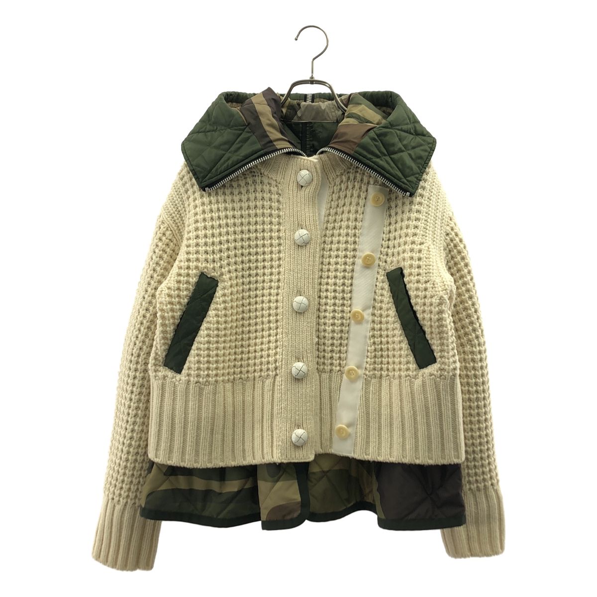 sacai / サカイ | 2021AW | × KAWS / カウズ / Nylon Twill x Wool Knit Blouson / ナイロンツイル ウール ニットドッキング ミリタリーブルゾン | 1 | アイボリー/カーキ | レディース