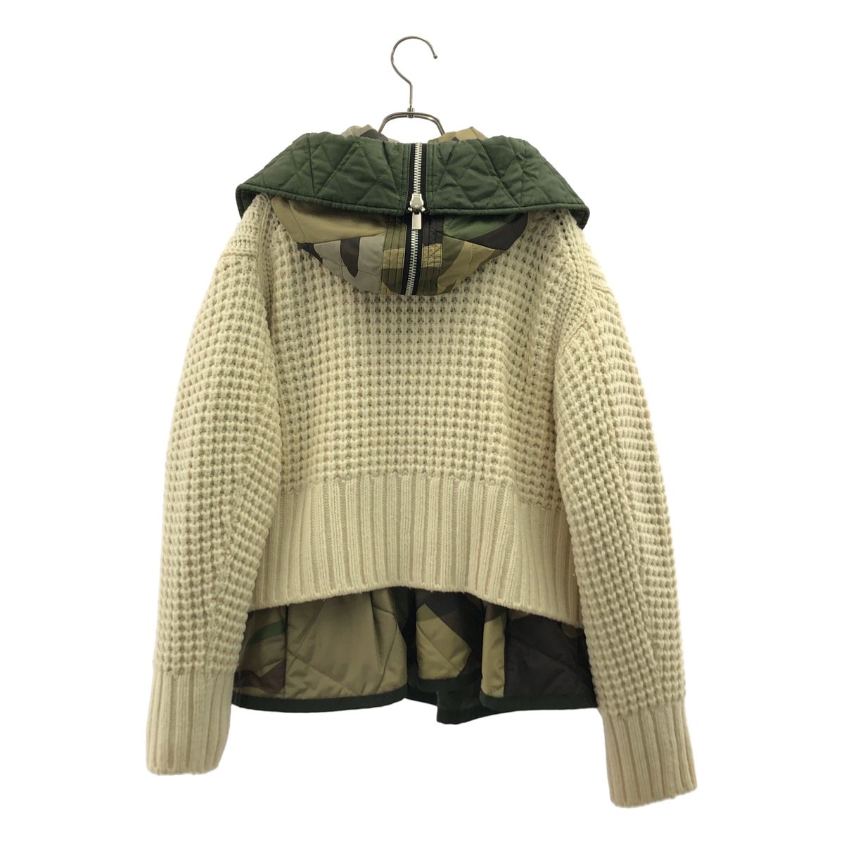 sacai / サカイ | 2021AW | × KAWS / カウズ / Nylon Twill x Wool Knit Blouson / ナイロンツイル ウール ニットドッキング ミリタリーブルゾン | 1 | アイボリー/カーキ | レディース