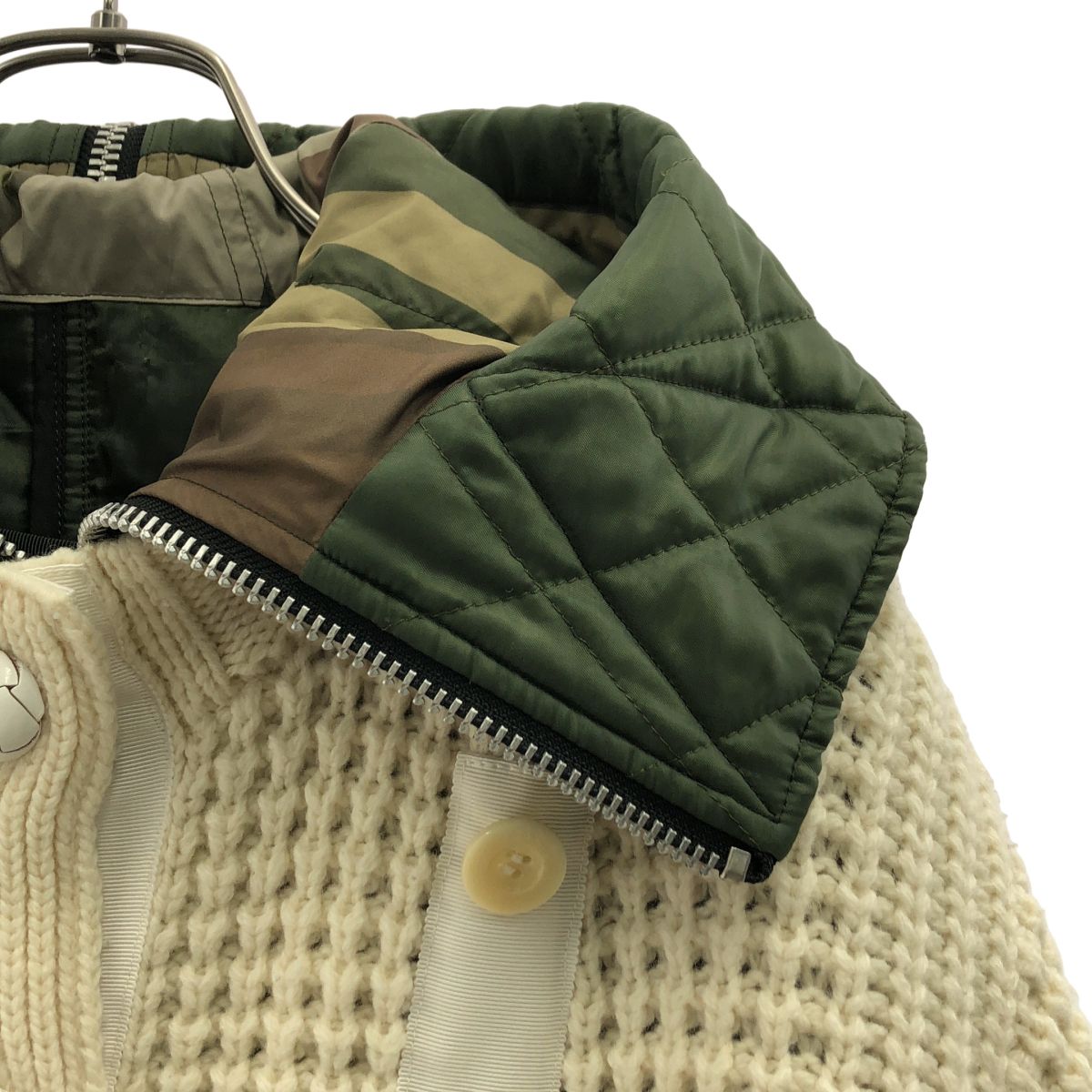 sacai / サカイ | 2021AW | × KAWS / カウズ / Nylon Twill x Wool Knit Blouson / ナイロンツイル ウール ニットドッキング ミリタリーブルゾン | 1 | アイボリー/カーキ | レディース