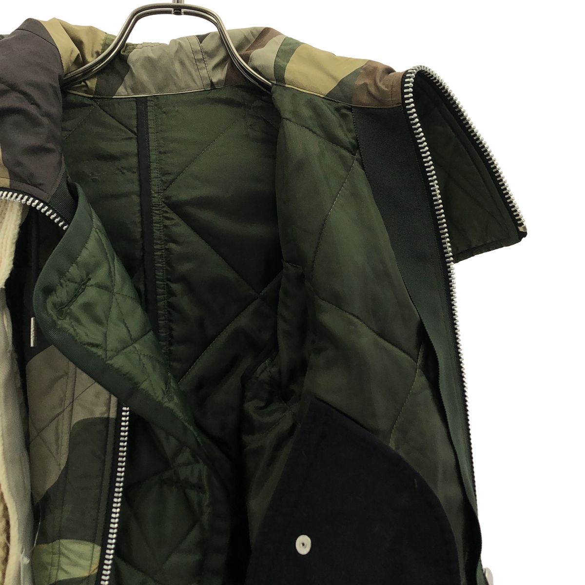 sacai / サカイ | 2021AW | × KAWS / カウズ / Nylon Twill x Wool Knit Blouson / ナイロンツイル ウール ニットドッキング ミリタリーブルゾン | 1 | アイボリー/カーキ | レディース