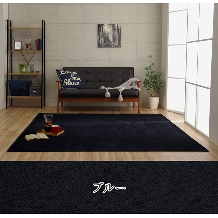 新品 イケヒコ ラグ カーペット 洗える 撥水 モデルノ ブルー 約200×300cm 無地 シェニール シンプル 滑りにくい ＃1292340046602