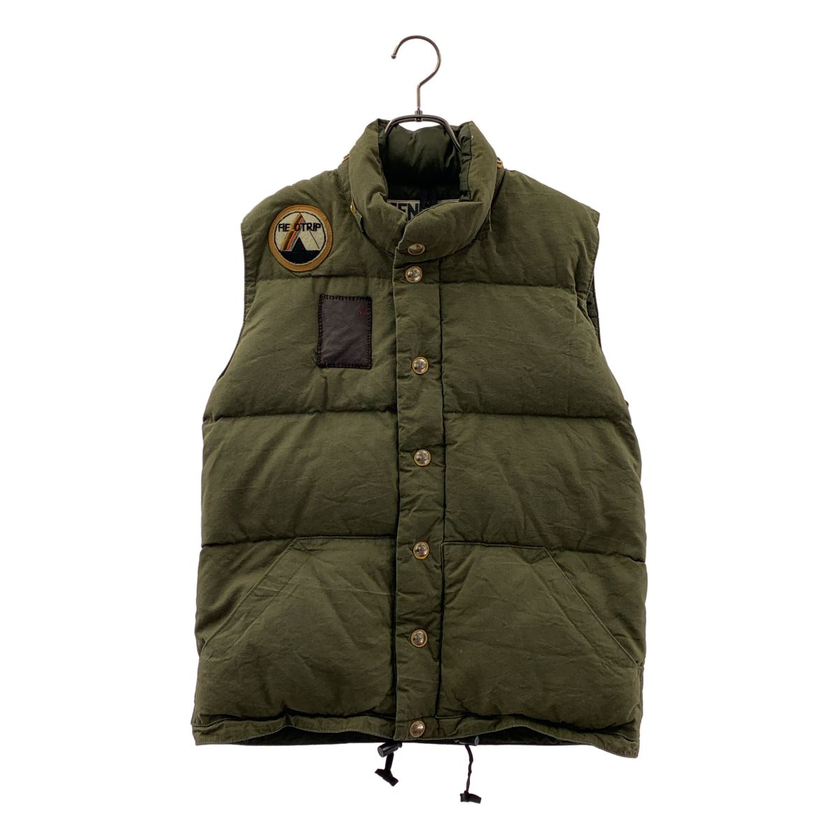 FREECITY / フリーシティ | SENDING LIGHT Down Vest / レザーパッチ バックプリント ダウンベスト | S | カーキ | メンズ