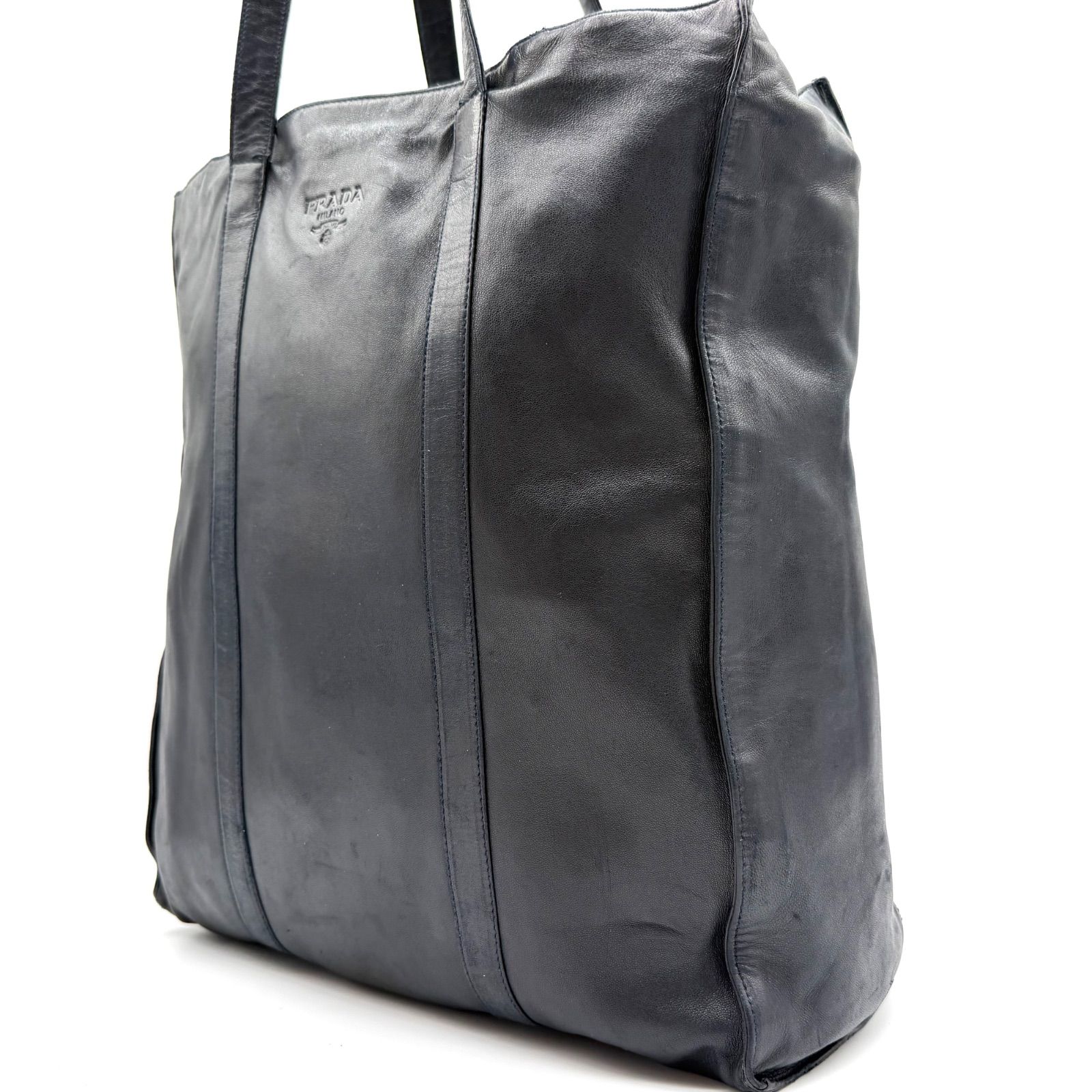 PRADA y2k neighbor tote bag leather men's ladies unisex business プラダ トートバッグ 型押しロゴ 大容量