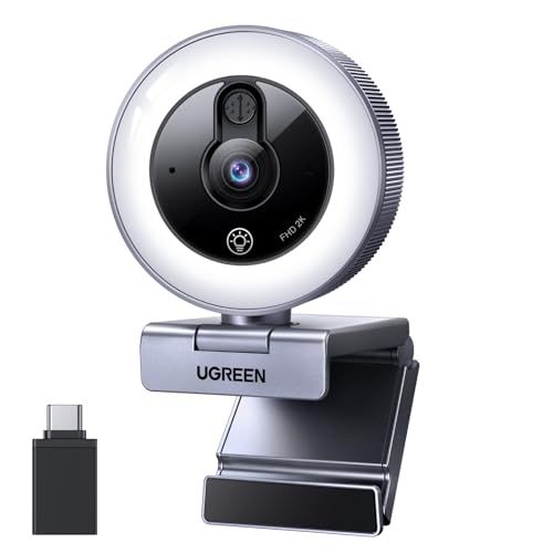 UGREEN FineCam Lite 2K/30fps PC用ウェブカメラ、PC用フルHD Webカメラ、プライバシーカバー、ノイズキャンセリングマイク、調整可能なリングライト、ライブストリーミング、Zoomストリーミング/Skype/Zo b1bc8cb7