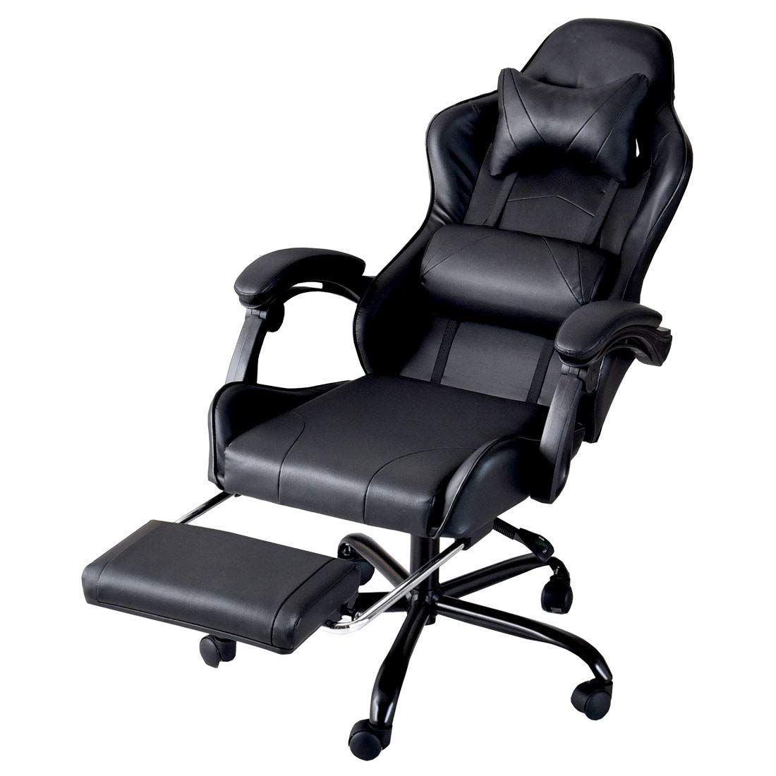 ★新品★CYBER-GROUND ゲーミングチェア オフィスチェア デスクチェア フットレスト 170度 リクライニング バケットシート クッション ソフトレザー タンスのゲン 椅子 チェア ブラック 31510016 03(63951) 12b63cde