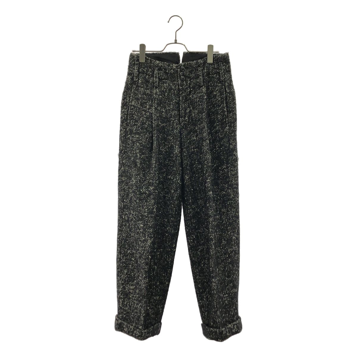 Robes&Confections / ローブス＆コンフェクションズ | Cotton Mohair Alpaca Herringbone Pants / コットン モヘヤ アルパカ ヘリンボーン タックワイドパンツ | 1 | ブラック | レディース